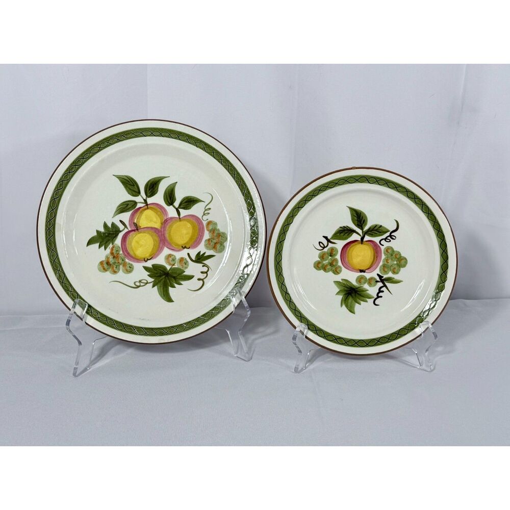 Pair of Stangl Apple Delight Hand Painted Dinner Salad Plates Country Farm